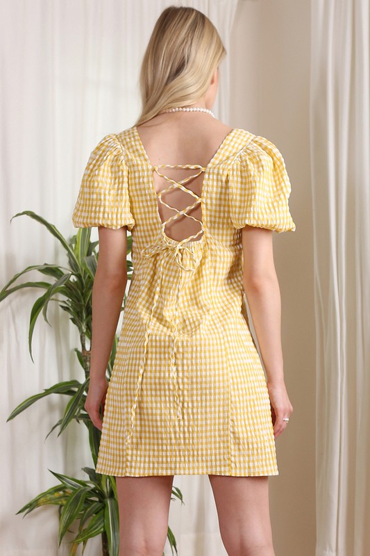 Walk in the park cross back strap dress - gingham