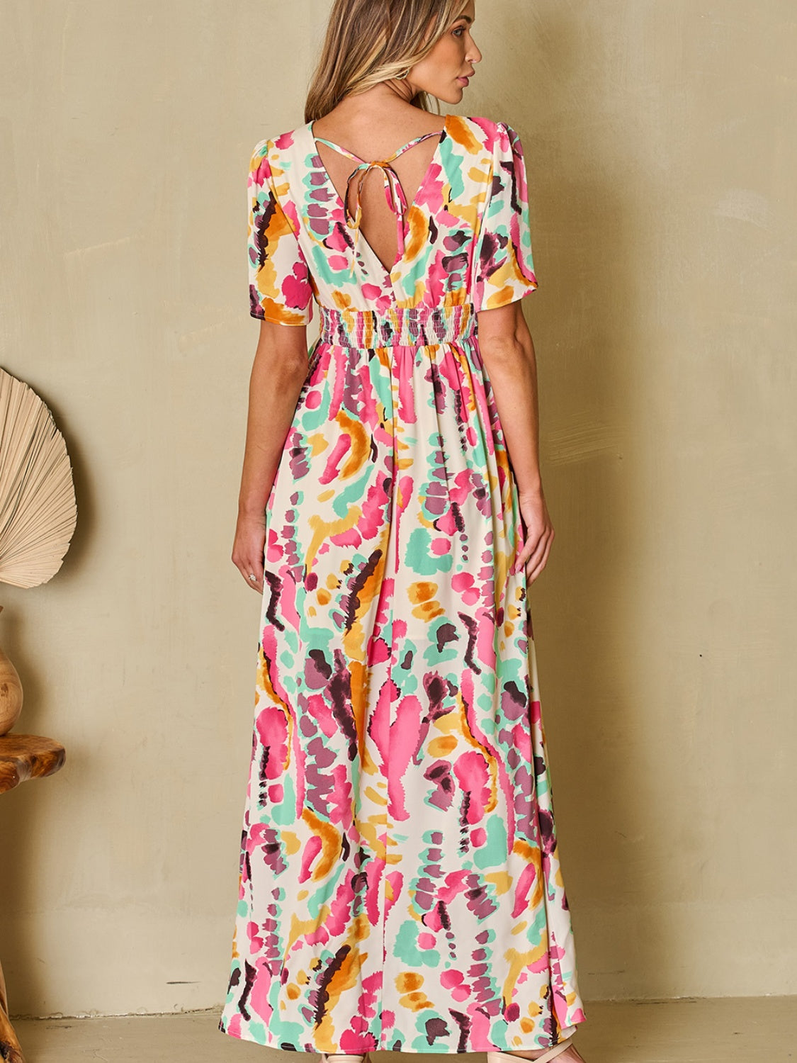 Preorder Slit Printed Surplice Short Sleeve Maxi Dress