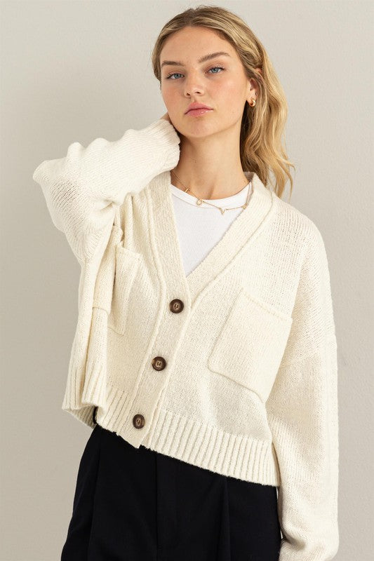 Good Mood Crop Shoulder Cropped Cardigan Sweater