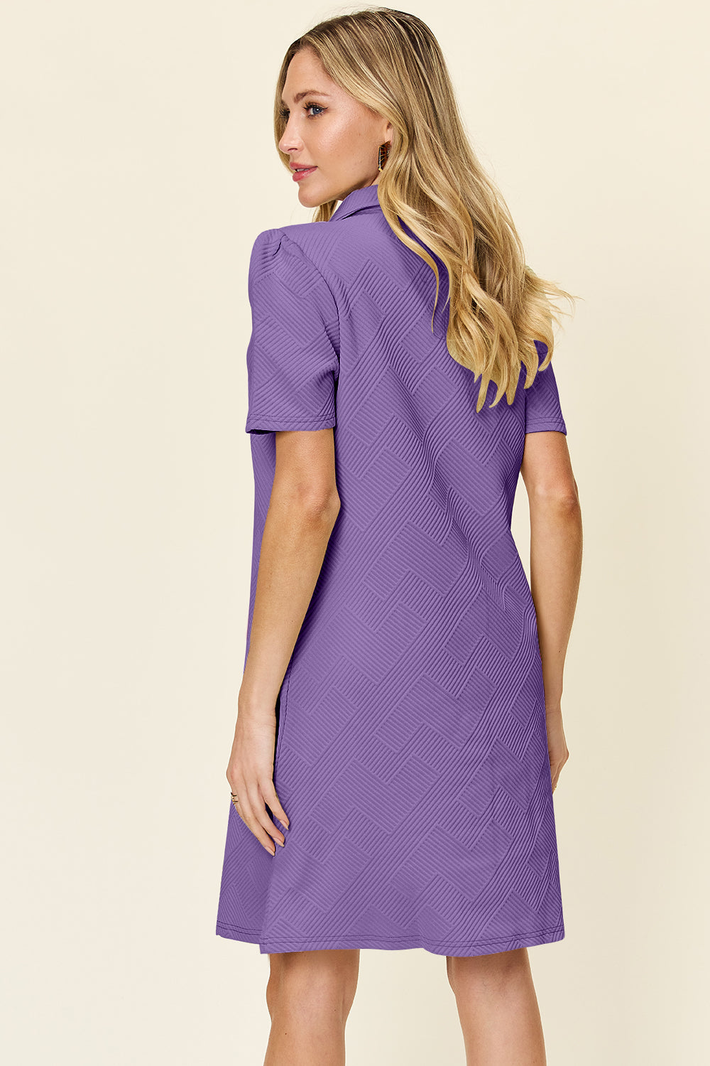 Preorder Full Size Texture Collared Neck Short Sleeve Dress