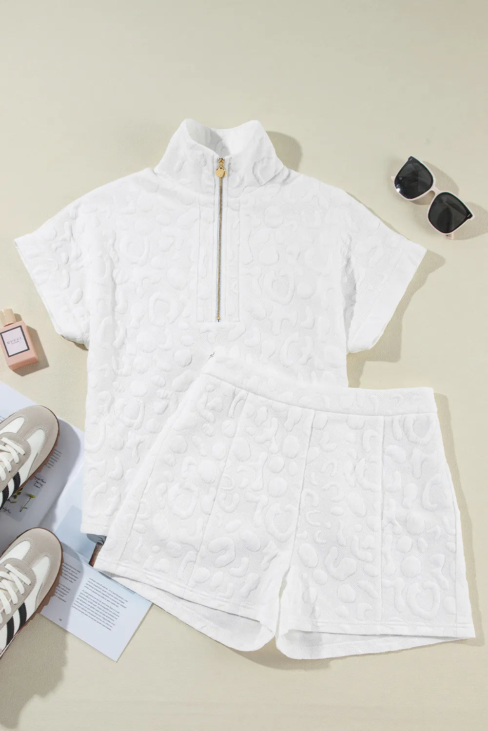 Preorder Half Zip Short Sleeve Top and Shorts Set