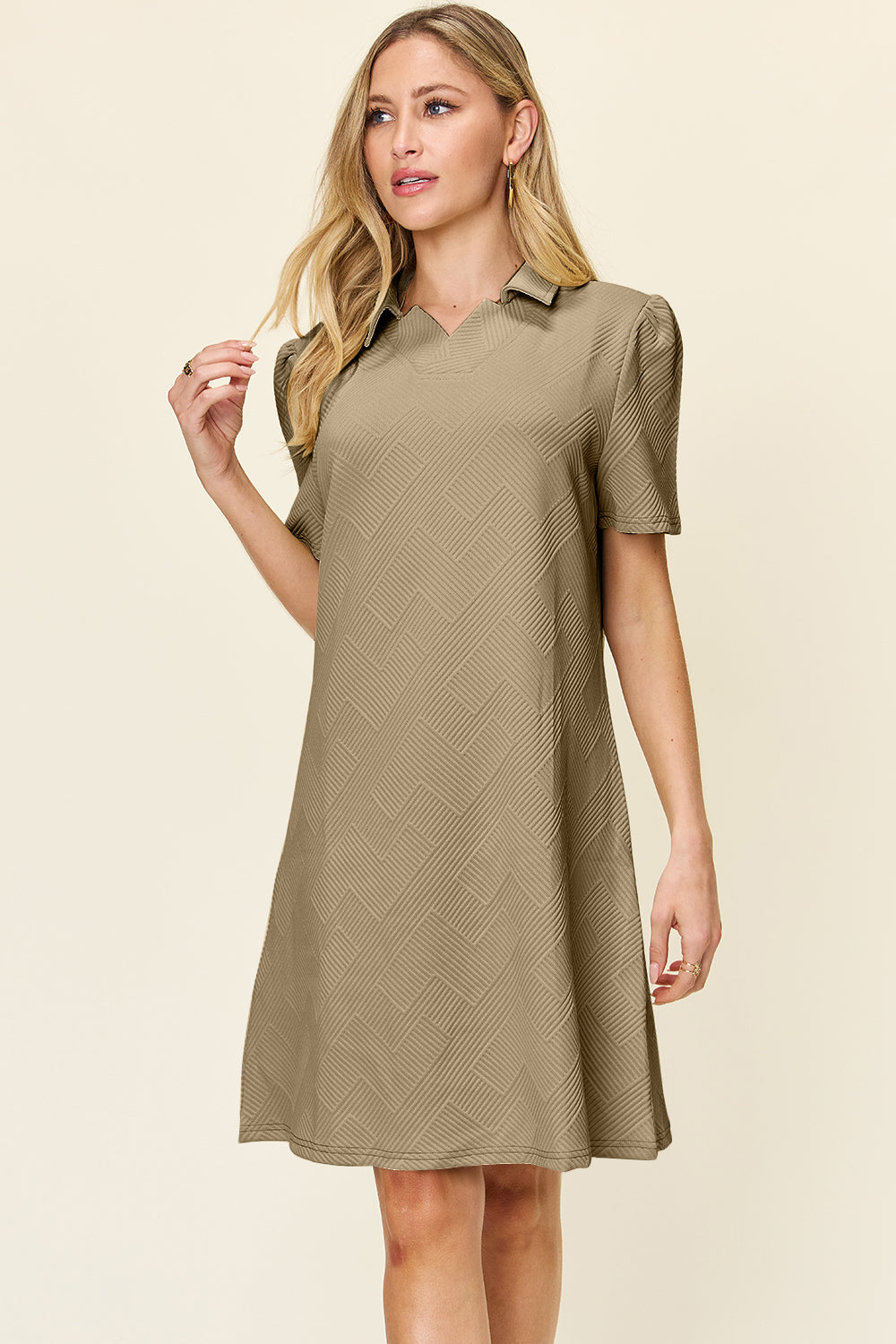 Preorder Full Size Texture Collared Neck Short Sleeve Dress