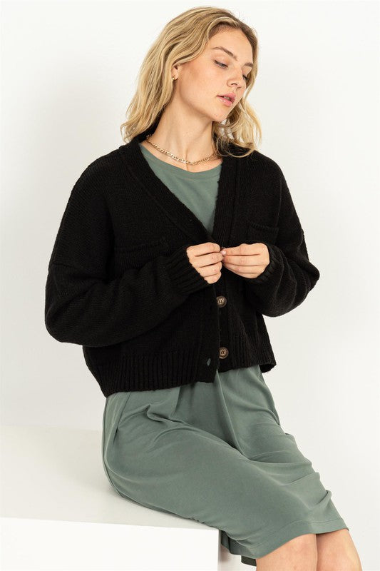 Good Mood Crop Shoulder Cropped Cardigan Sweater