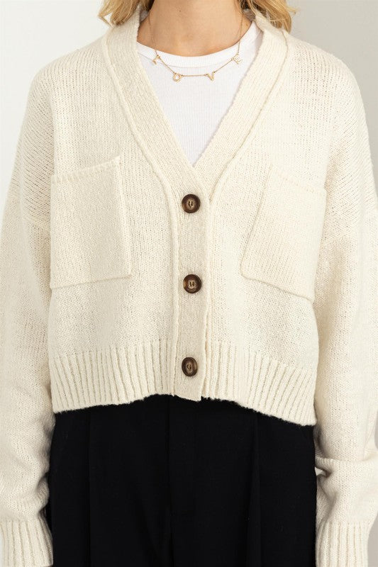 Good Mood Crop Shoulder Cropped Cardigan Sweater