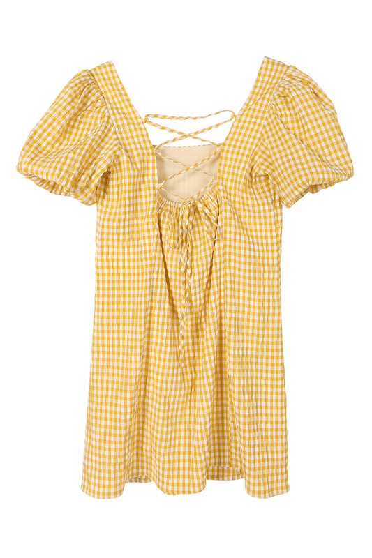 Walk in the park cross back strap dress - gingham