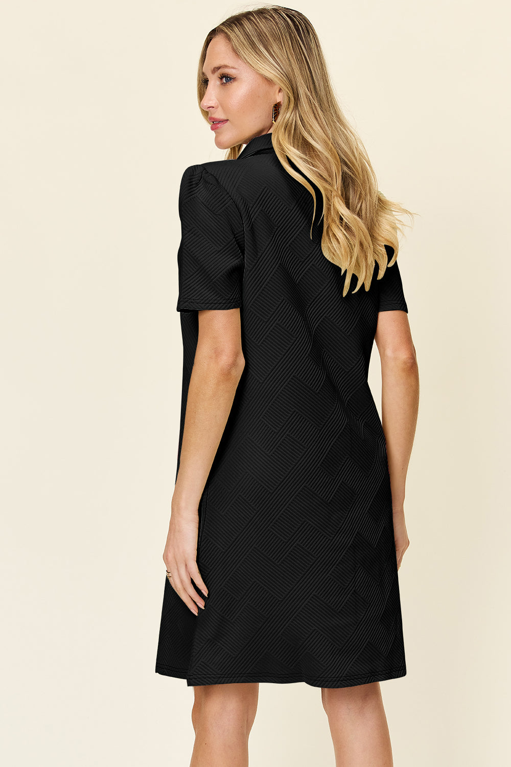 Preorder Full Size Texture Collared Neck Short Sleeve Dress