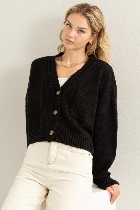 Good Mood Crop Shoulder Cropped Cardigan Sweater