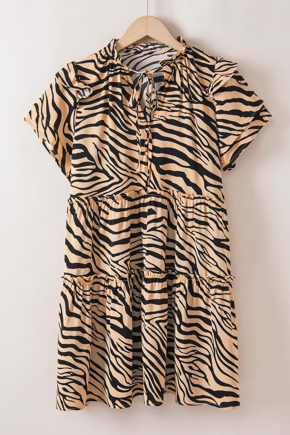 Preorder Ruffled Animal Print Tie Neck Mini Dress