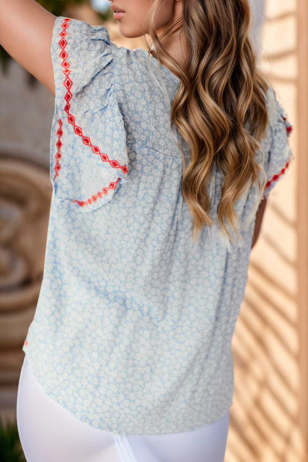 Preorder Embroidered Round Neck Cap Sleeve Blouse