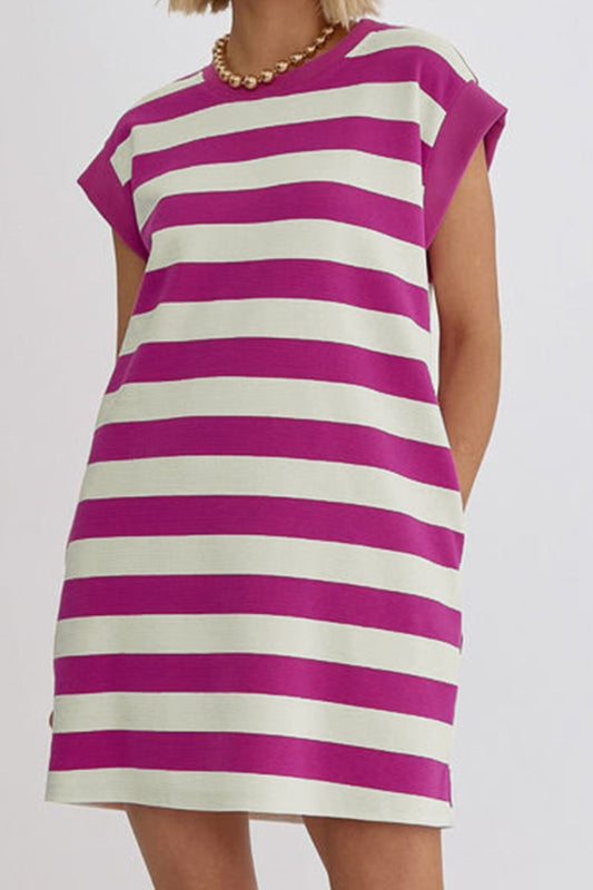 Preorder Striped Round Neck Cap Sleeve Dress