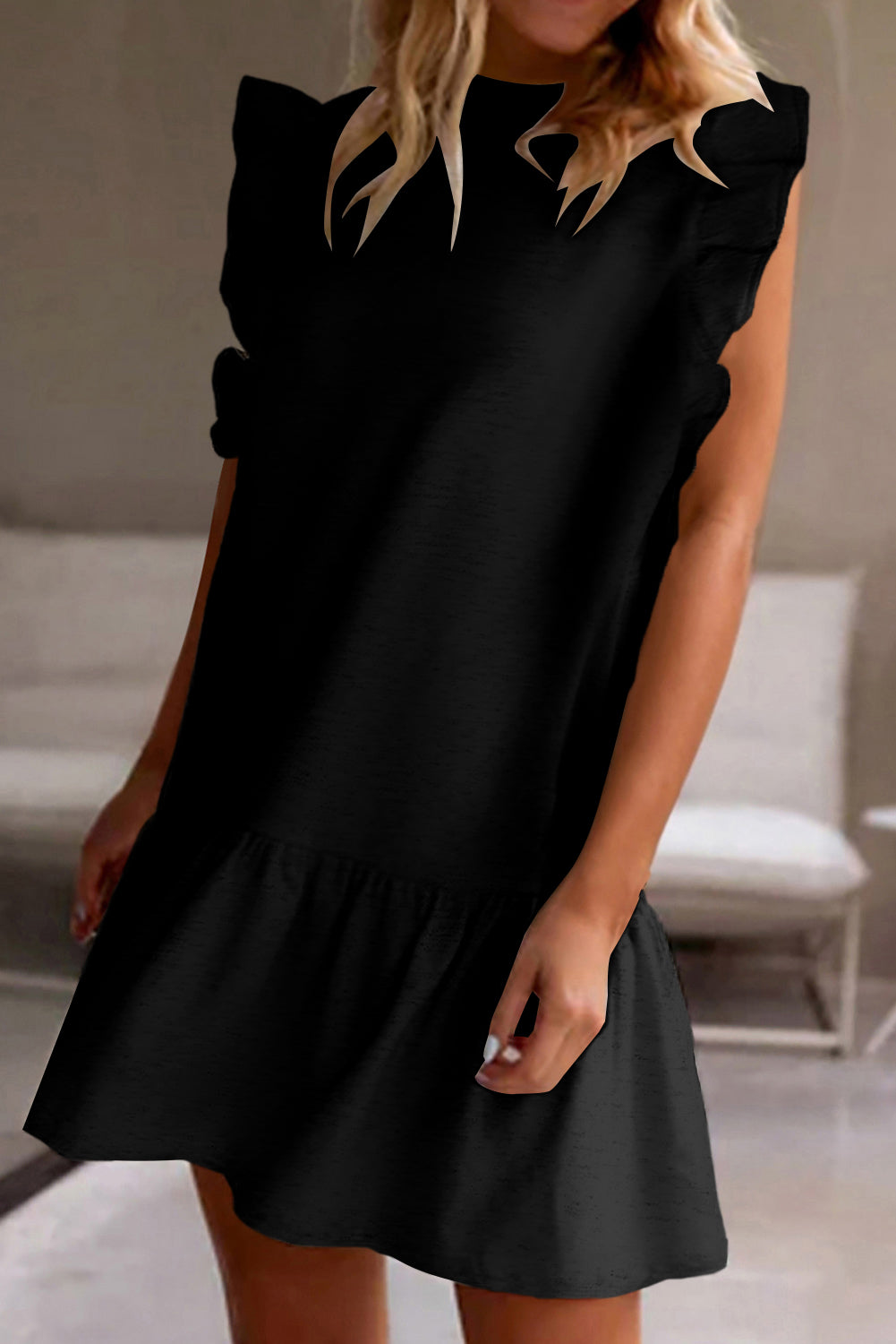 Preorder Ruffled Round Neck Cap Sleeve Mini Dress