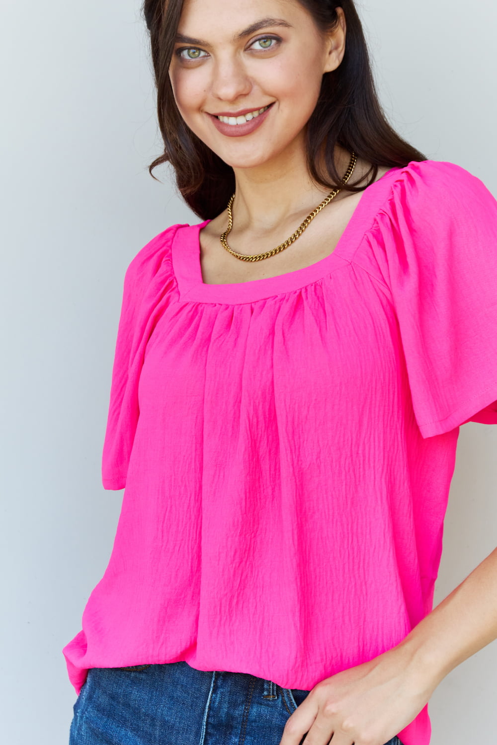 Keep Me Close Square Neck Blouse in Fuchsia