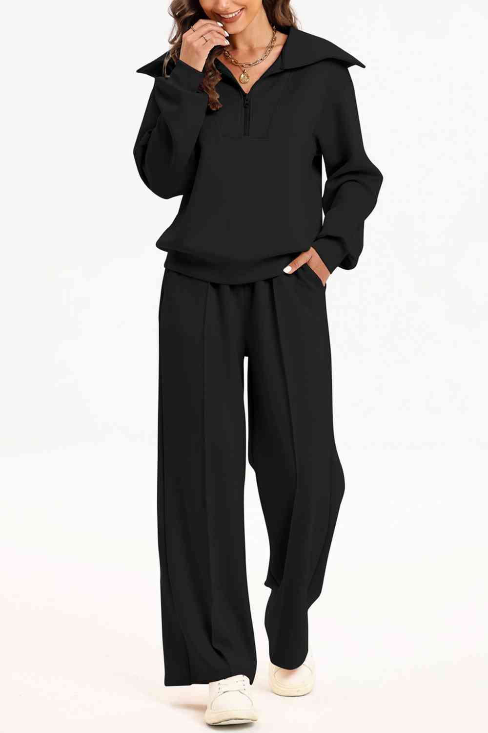 PREORDER Half Zip Collared Neck Sweatshirt and Pants Set