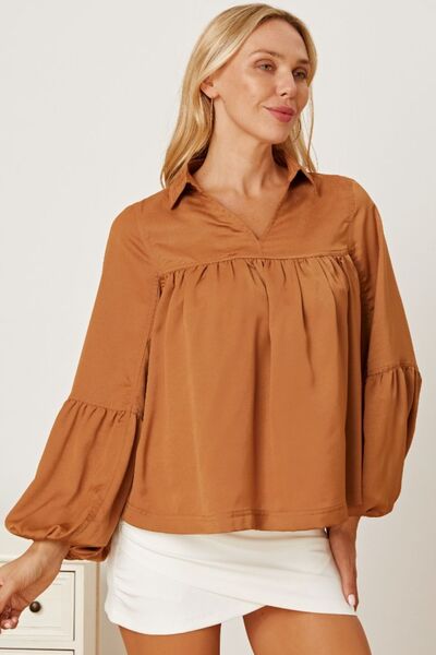 Preorder Balloon Sleeve Collared Neck Blouse