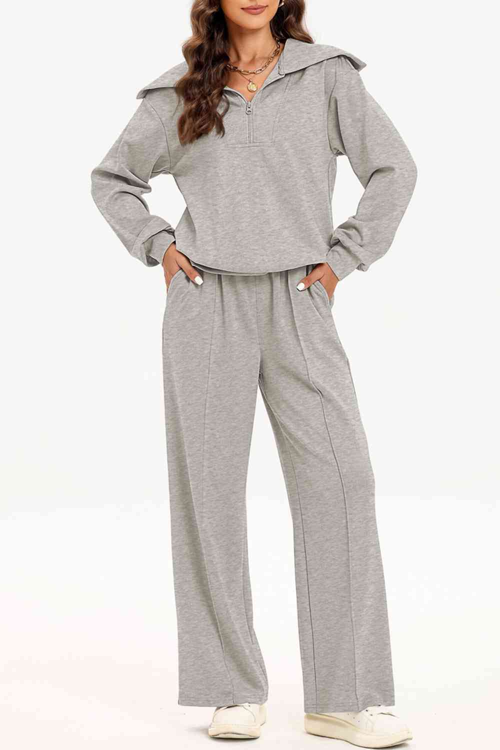 PREORDER Half Zip Collared Neck Sweatshirt and Pants Set