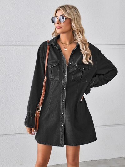 Preorder Pocketed Dropped Shoulder Mini Denim Dress