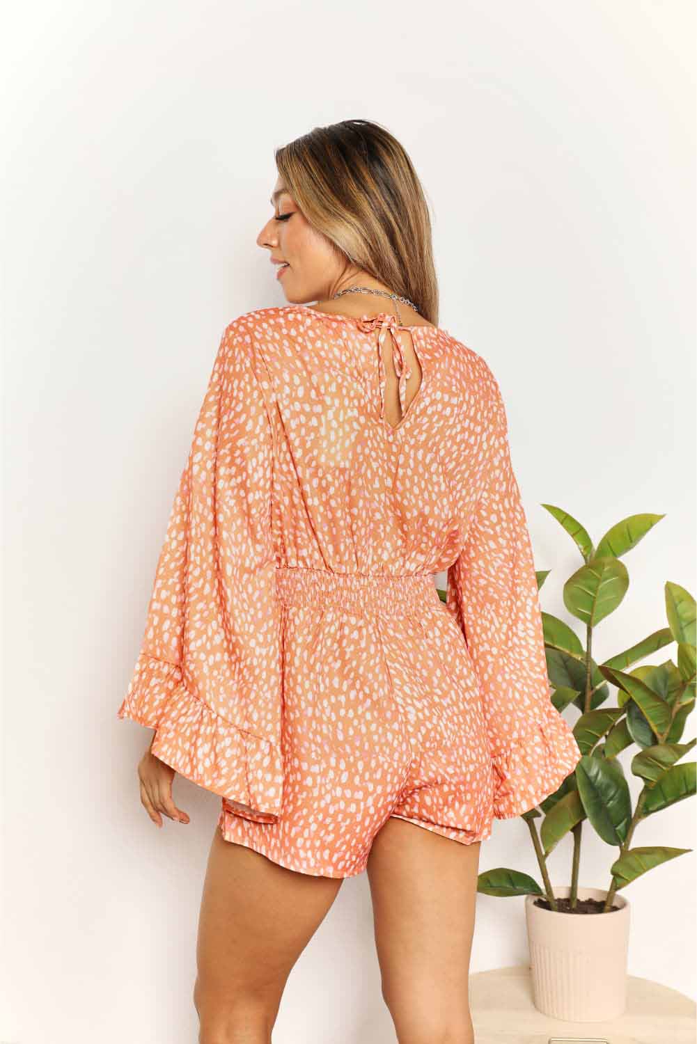 With a Flare Printed Sleeve Surplice Romper