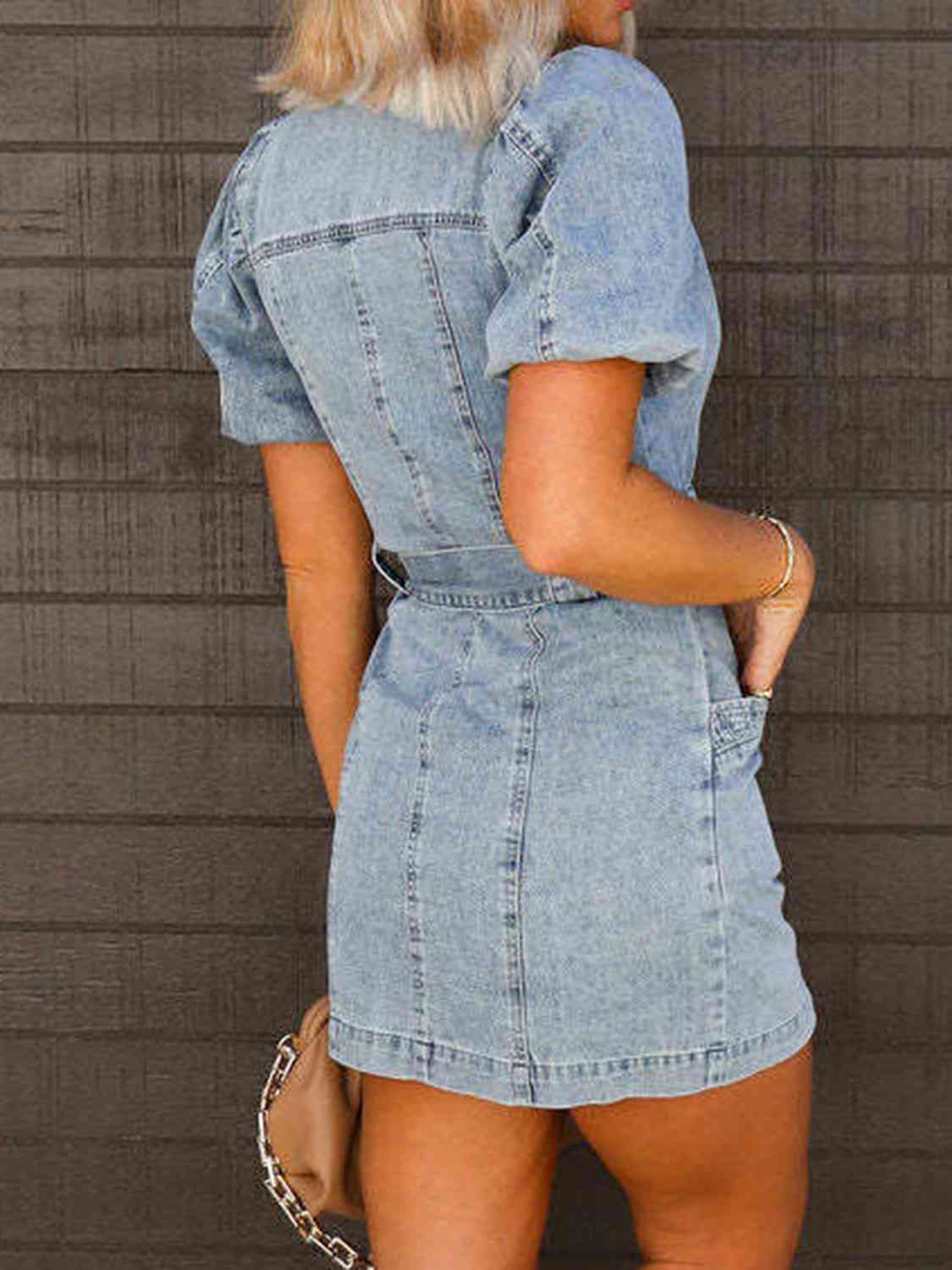 Preorder Puff Sleeve Button Up Mini Denim Dress