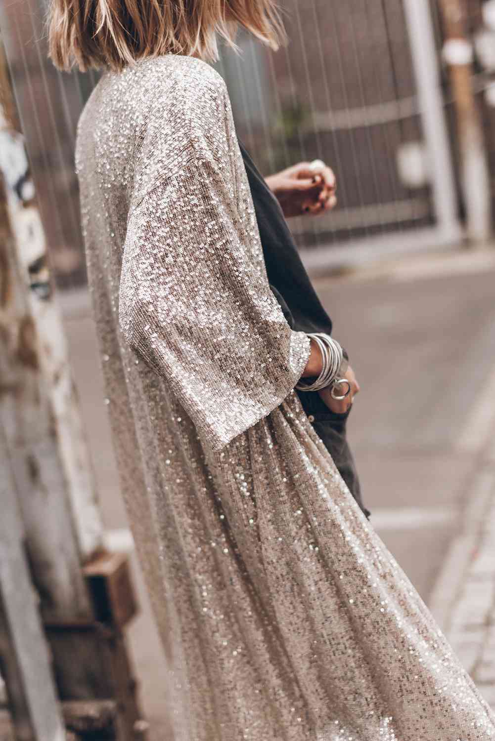 Preorder Sequin Open Front Duster Cardigan