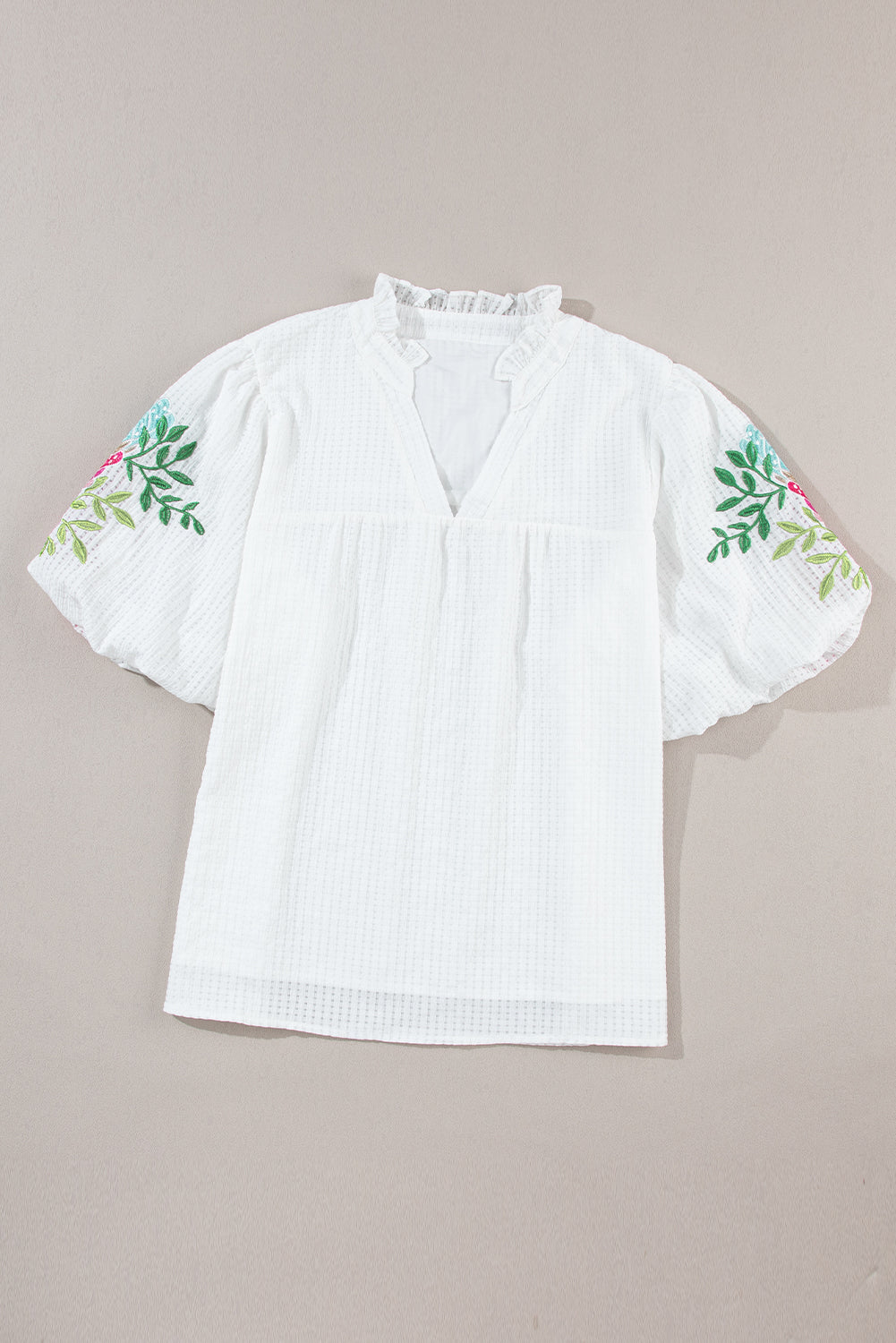 Preorder Embroidered Notched Half Sleeve Blouse