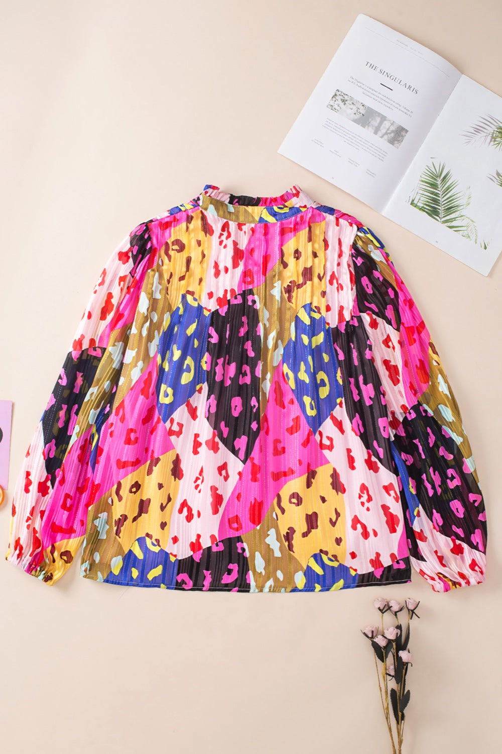 Preorder Printed Notched Long Sleeve Blouse