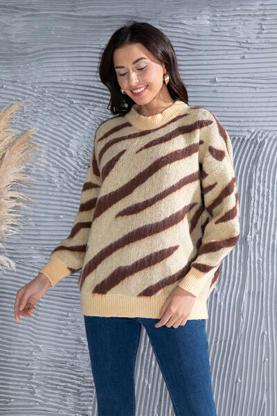 Preorder Animal Element Round Neck Dropped Shoulder Sweater