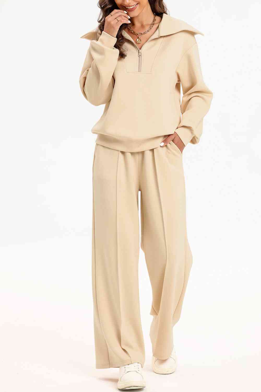 PREORDER Half Zip Collared Neck Sweatshirt and Pants Set