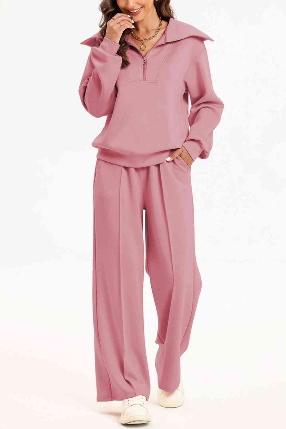 PREORDER Half Zip Collared Neck Sweatshirt and Pants Set