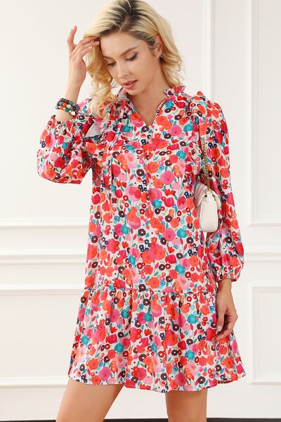 Preorder Ruffled Printed Tie Neck Mini Dress