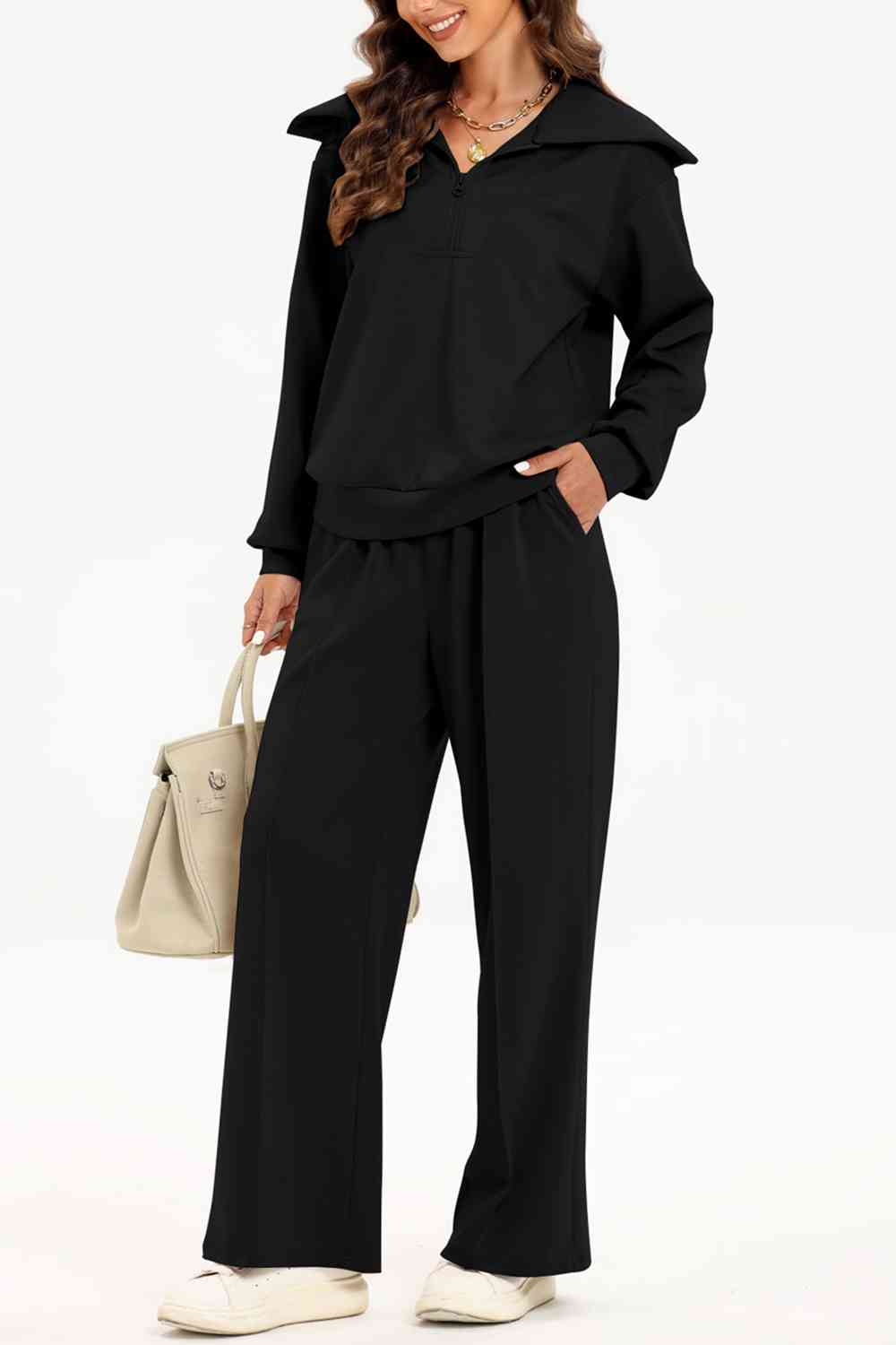 PREORDER Half Zip Collared Neck Sweatshirt and Pants Set