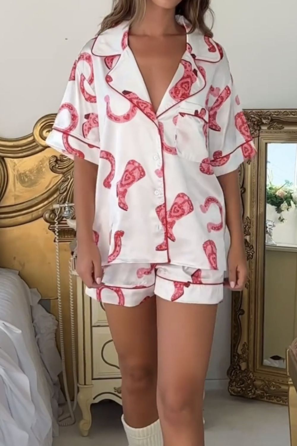 Preorder Printed Button Up Top and Shorts Lounge Set