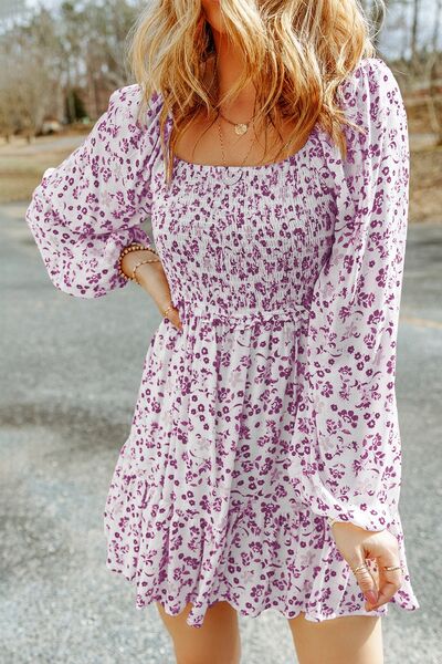 Preorder Smocked Floral Square Neck Balloon Sleeve Dress