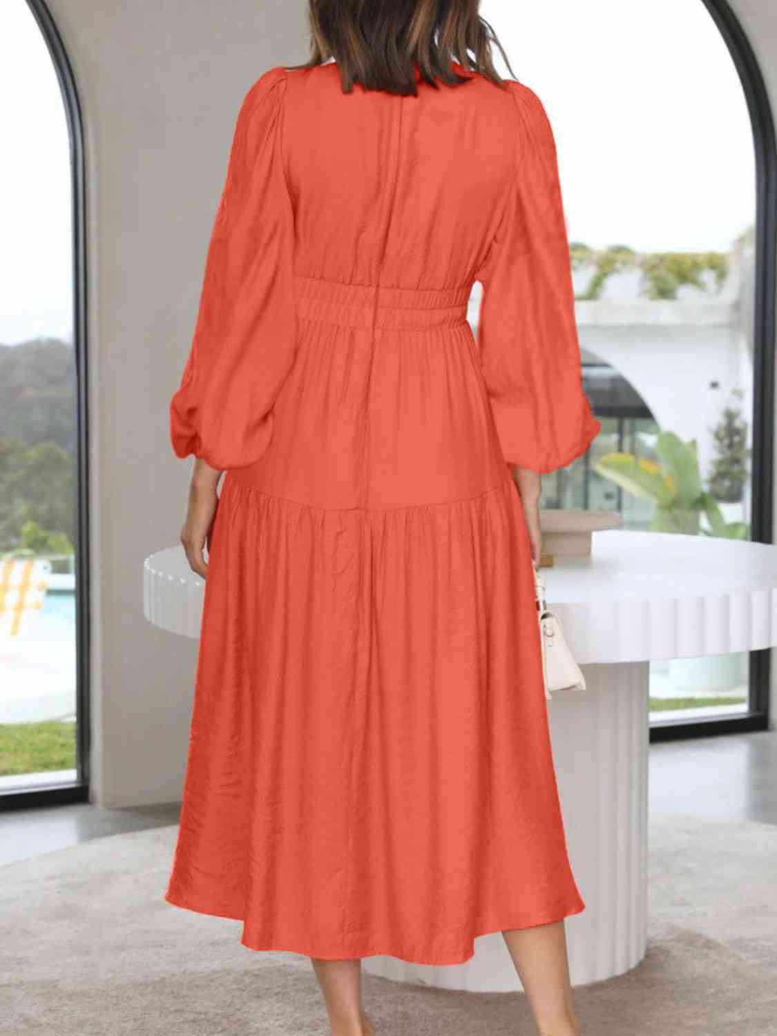 PREORDER Deep V-Neck Balloon Sleeve Plain Maxi Dress