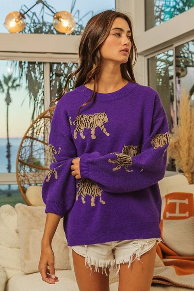 Tiger Pattern Long Sleeve Sweater