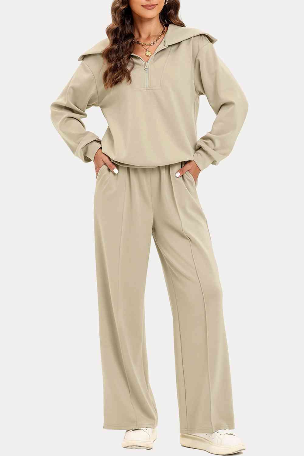 PREORDER Half Zip Collared Neck Sweatshirt and Pants Set