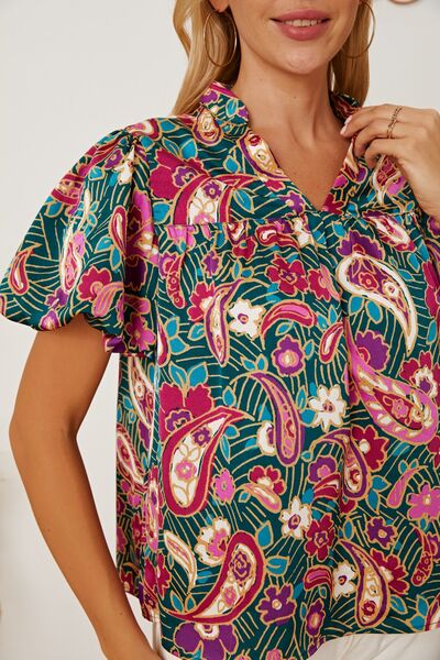 Preorder Floral Collared Neck Short Sleeve Blouse