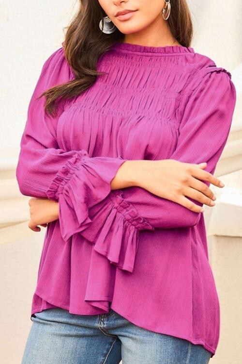 Preorder Ruched Blouse Flounce Sleeve Blouse