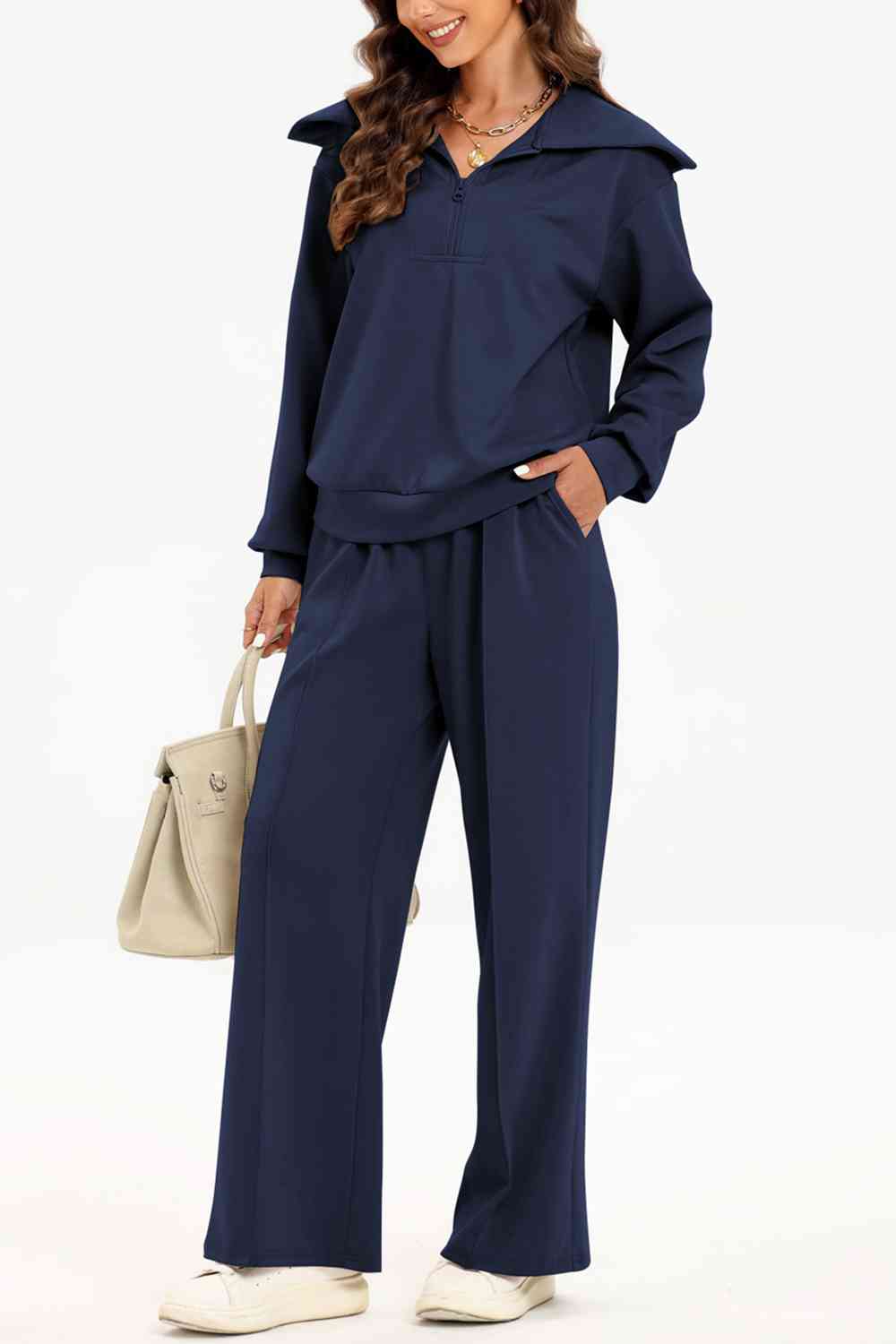 PREORDER Half Zip Collared Neck Sweatshirt and Pants Set