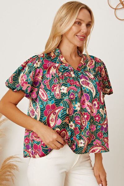 Preorder Floral Collared Neck Short Sleeve Blouse