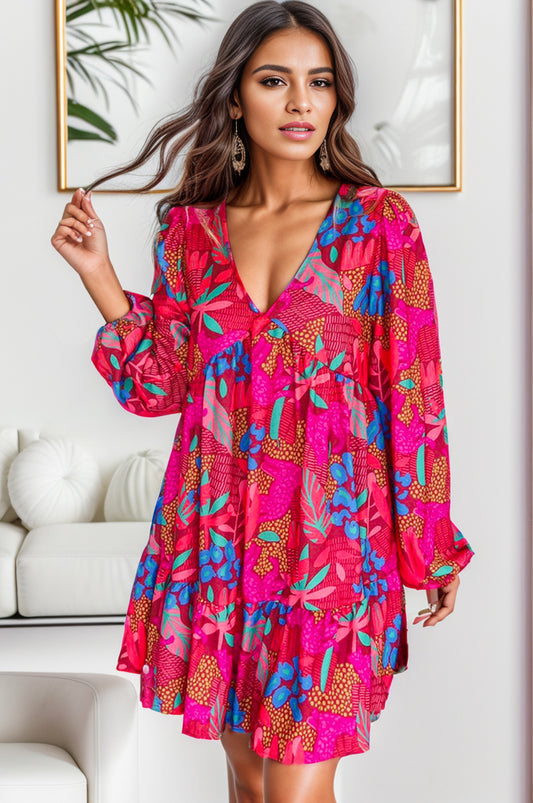 Preorder Printed Balloon Sleeve Mini Dress