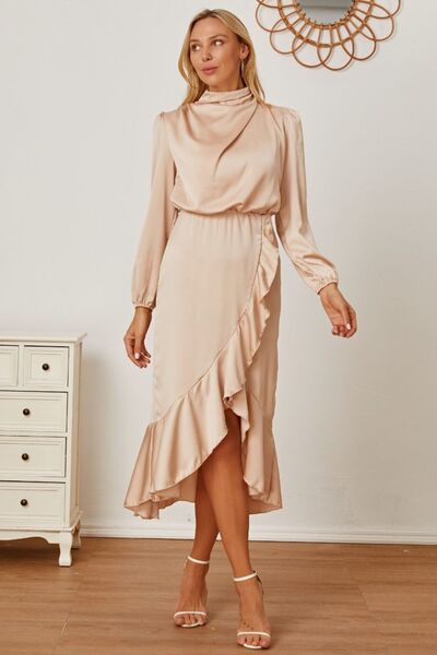 Preorder Mock Neck Ruffled Asymmetrical Dress