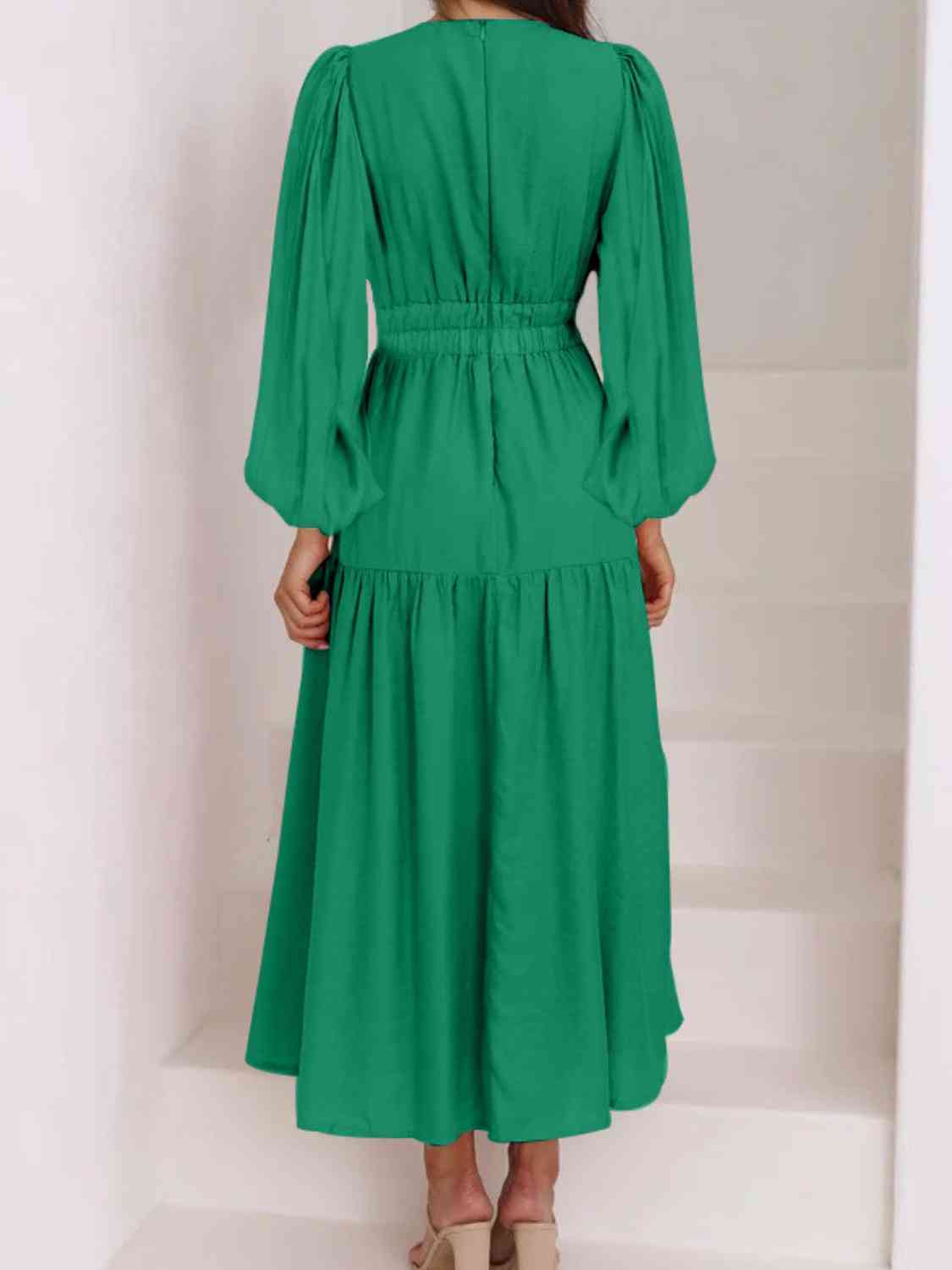 PREORDER Deep V-Neck Balloon Sleeve Plain Maxi Dress