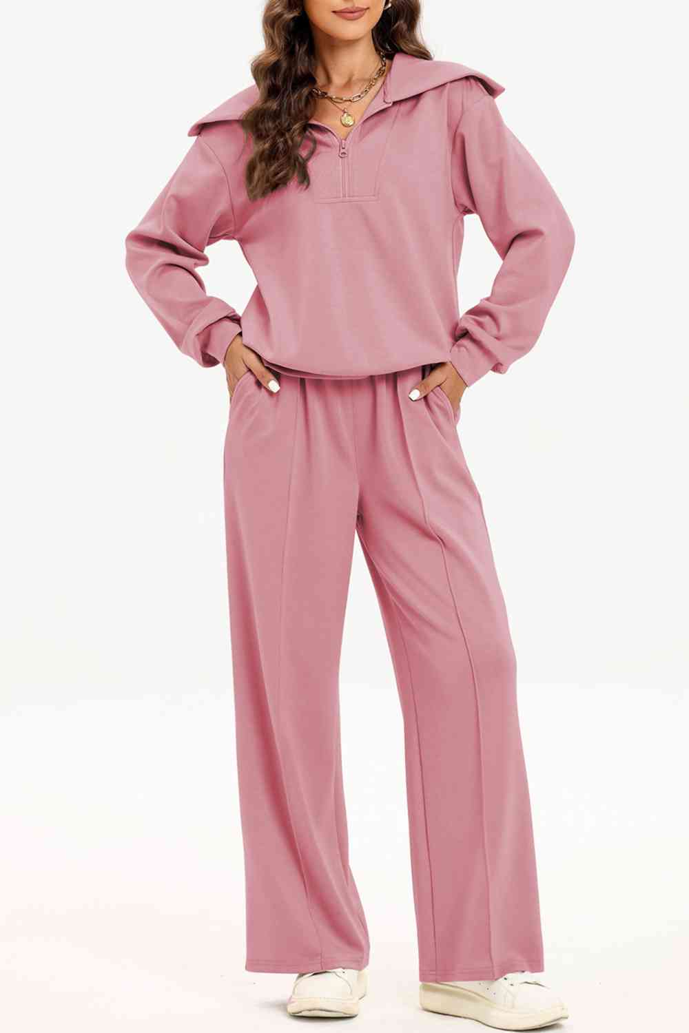 PREORDER Half Zip Collared Neck Sweatshirt and Pants Set