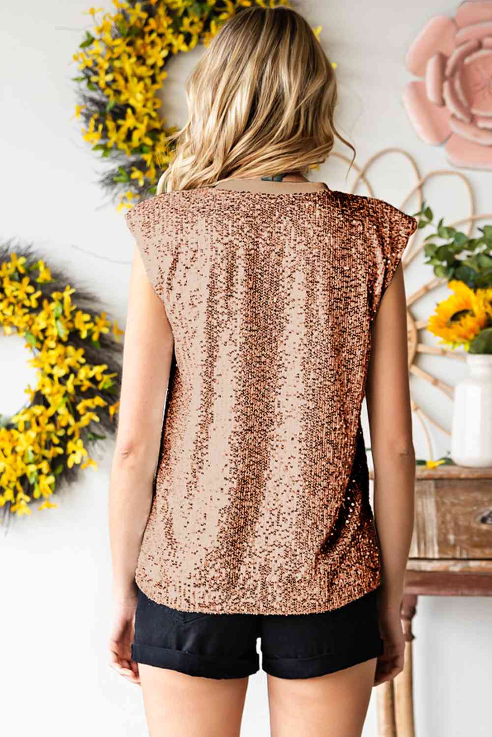 Preorder Sequin Round Neck Capped Sleeve Tank