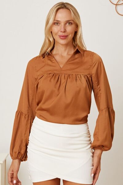 Preorder Balloon Sleeve Collared Neck Blouse