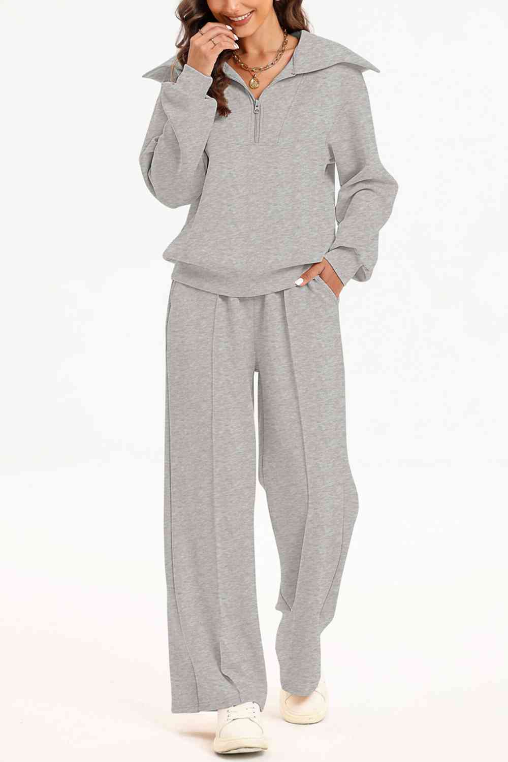 PREORDER Half Zip Collared Neck Sweatshirt and Pants Set