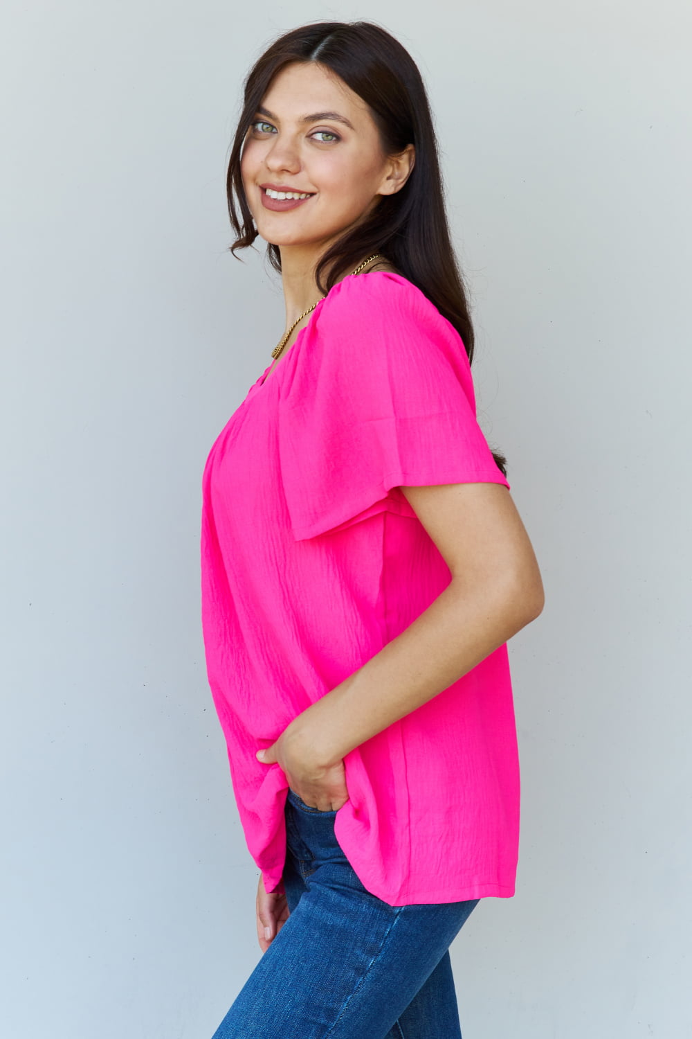 Keep Me Close Square Neck Blouse in Fuchsia