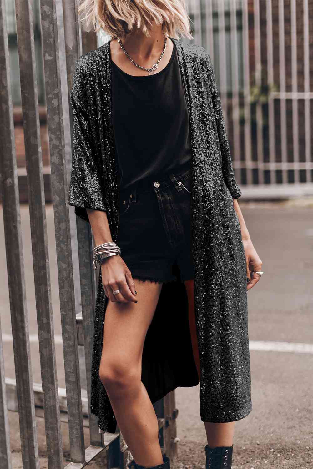 Preorder Sequin Open Front Duster Cardigan