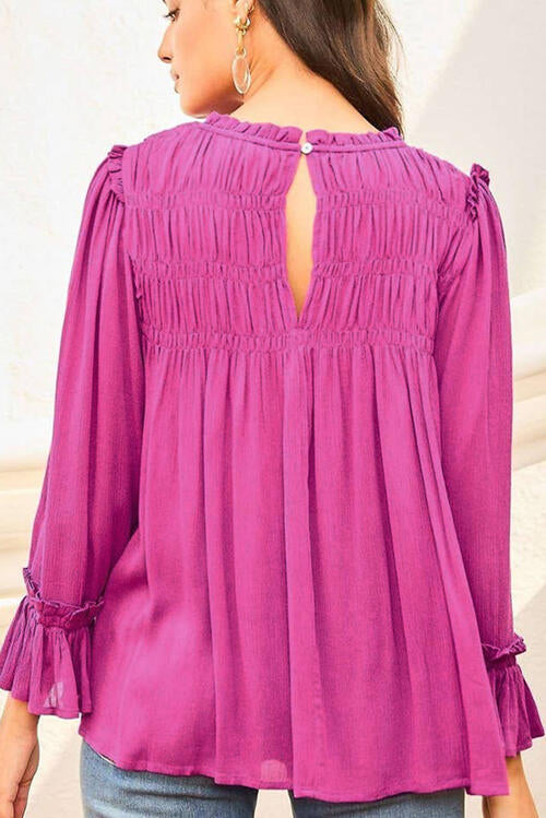 Preorder Ruched Blouse Flounce Sleeve Blouse