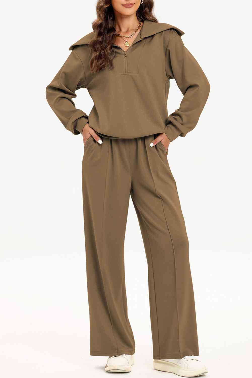 PREORDER Half Zip Collared Neck Sweatshirt and Pants Set